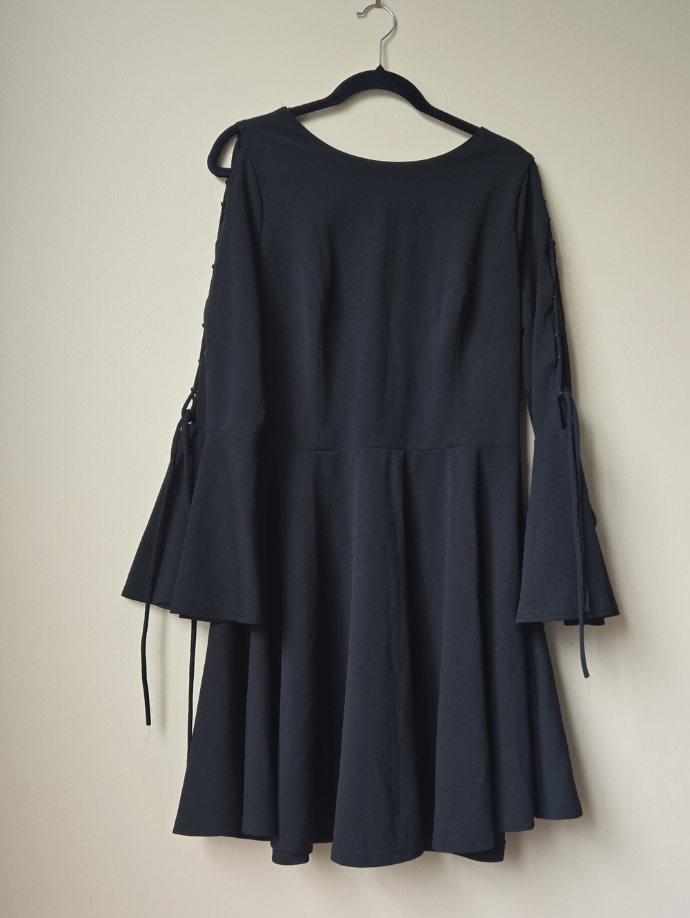 Fashion to Figure Black Lace-Up Bell Sleeve Fit-and-Flare Dress
